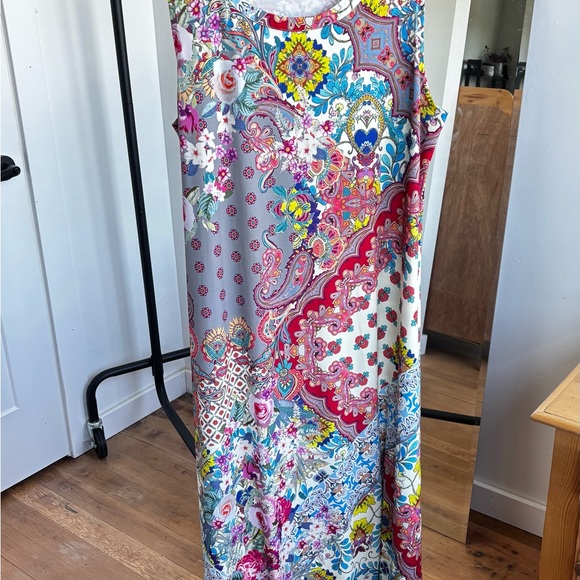 Johnny Was Colorful Floral Paisley Patchwork Boho Sleeveless Stretch Dress Sz XL - Picture 6 of 7
